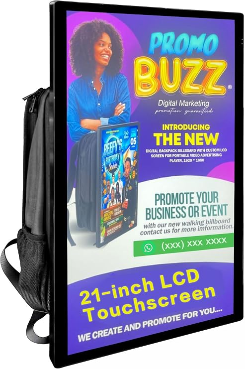 Welaso 21.5 inch LCD Backpack with Custom LCD Screen for Portable Video Advertising Player, 1920 * 1080 Resolution Ratio, Human Walking Backpack Digital Billboard