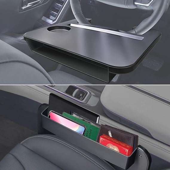 Steering Wheel Tray - 2 in 1 Car Seat Gap Filler Organizer, Multipurpose Table Tray for Eating, Drinking, Laptop