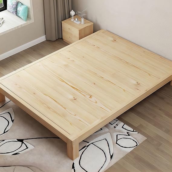 Japanese Floor Bed Frame, Solid Wood Tatami Platform Bed Without Headboard, Low Profile Futon Bed Frame for Mattress, Natural Pine Wood