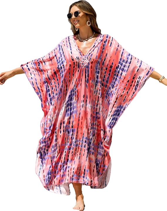 RanRui Women's Plus Size Caftans tie dye Vneck Kaftan Dresses Loose Soft Kaftan Loungewear