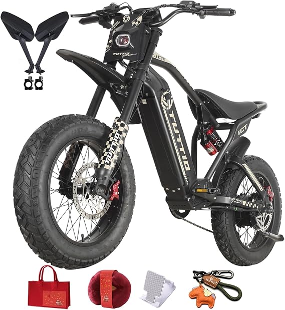 Tuttio ICT Electric-Bike for Adults-Teens Age 16+, 60V Moped-Style-Ebike, 19MPH, 20" Fat-Tire-Electric-Motorcycle, 1500Wh, Up to 100Miles Long Range Dirt Bike for Off-Road Mountain Snow
