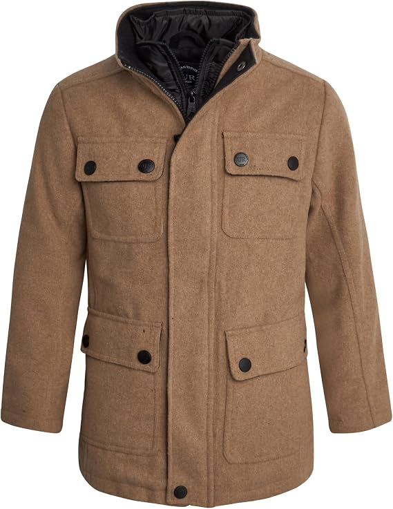 URBAN REPUBLIC Boys Wool Coat - Warm Snap Closure Dress Winter Jacket with Double Zip & Bib Insert (Sizes 4-20)