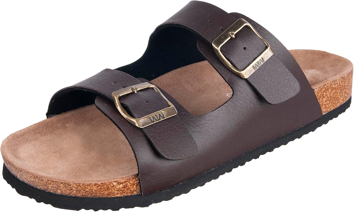 WTW Men's Cork Footbed Sandals - Open Toe Slip On Slide Sandals Men Suede Footbed with Adjustable Buckle Strap