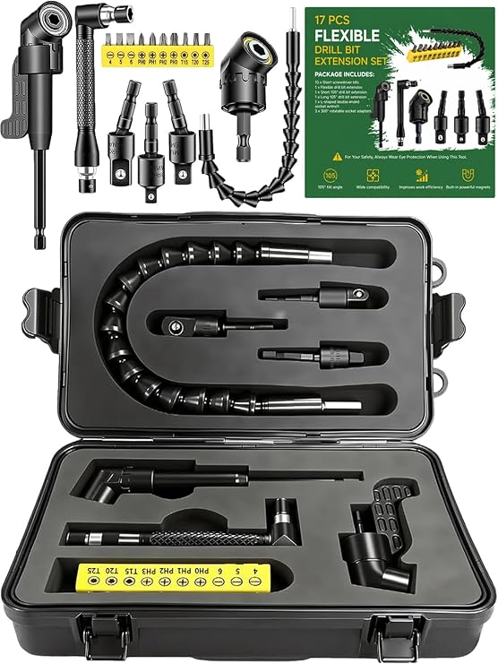 Right Angle Drill Attachment Set, 17pc Flexible Drill Bit Extension Kit with 90/105 Angled Attachments, Multi-Angle Socket Adapters for Tight Spaces, Home Garage, 2026 Upgrade new mode