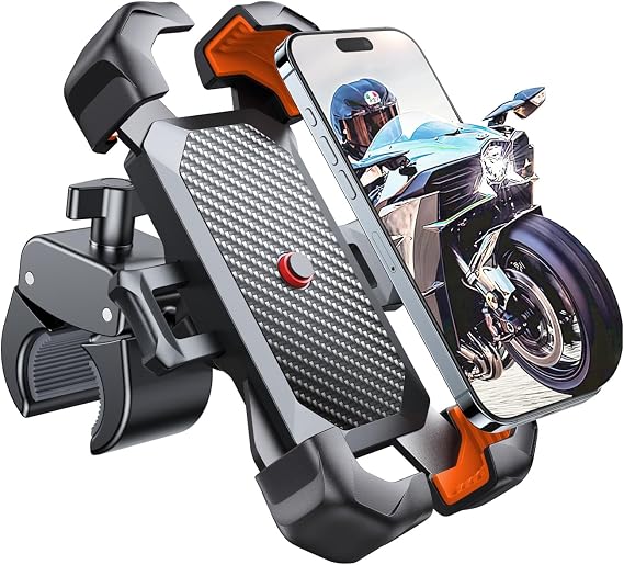 JOYROOM Motorcycle Phone Mount, [1s Auto Lock][100mph Military Anti-Shake] Bike Phone Holder for Bicycle, [10s Quick Install] Handlebar Phone Mount, Compatible with iPhone, Samsung, All Phone, Orange