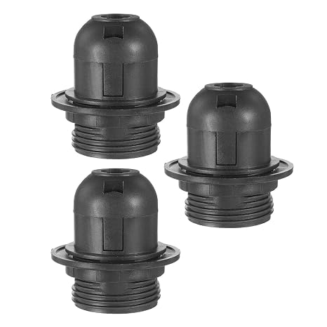 E26 E27 Light Socket,Plastic Threaded Medium Base Lamp Holder with Shade Ring,E26 Pendant Socket for Edison Bulbs Pendant Lamp,3-Pack (Black)