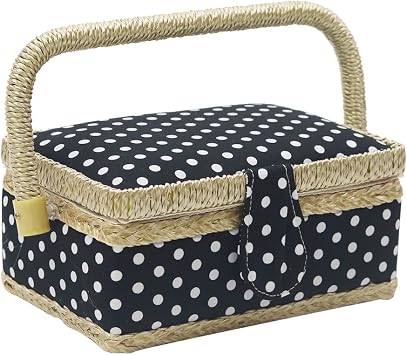 D&D Sewing Basket with Sewing Kit Accessories, Small Sewing Box for Kids, Black & White