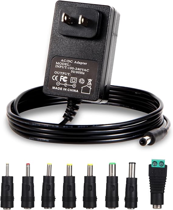 15V 1.5A 1A Power Supply AC DC Adapter with 8 Interchangeable DC Plug, Universal 15 Volt Power Cord, Charger 100-240v, 50/60HZ, 5.5x2.5mm DC Output Jack, for 15V 100mA 300mA 500mA 800mA 1000mA 1500mA