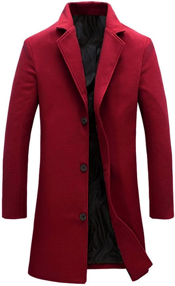 Springrain メンズ ノッチドラペル シングル ロングピーコート トレンチコート US サイズ: X-Large カラー: レッド