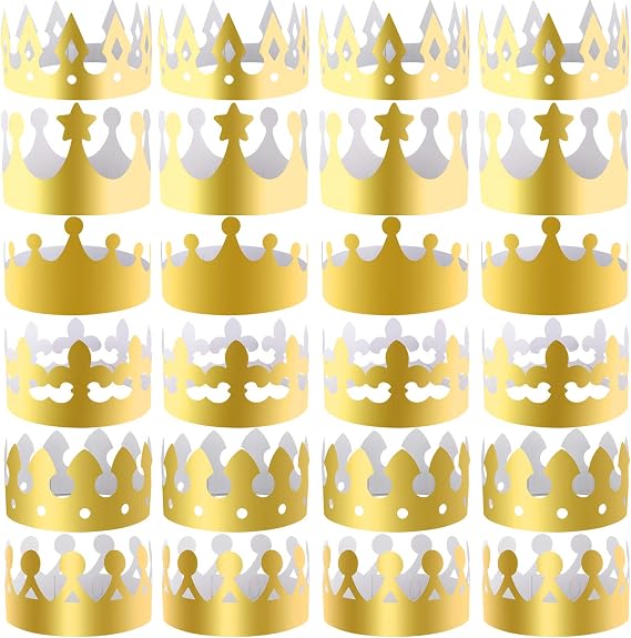 SIQUK 30 Pieces Paper Crowns Gold Party Crown Paper King Hats for Party and Birthday Celebration