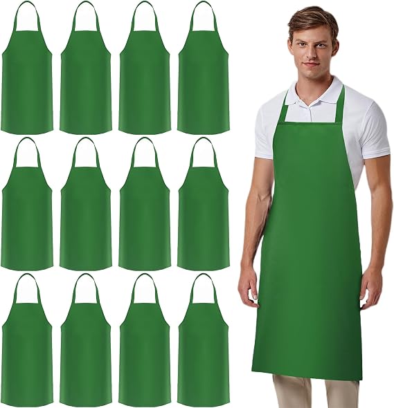 12 Pack Bib Apron,Unisex Bib Aprons,Plain Bib Aprons Bulk for Women Men Adult,Chef Bib Apron for Kitchen,32 x 28 inch