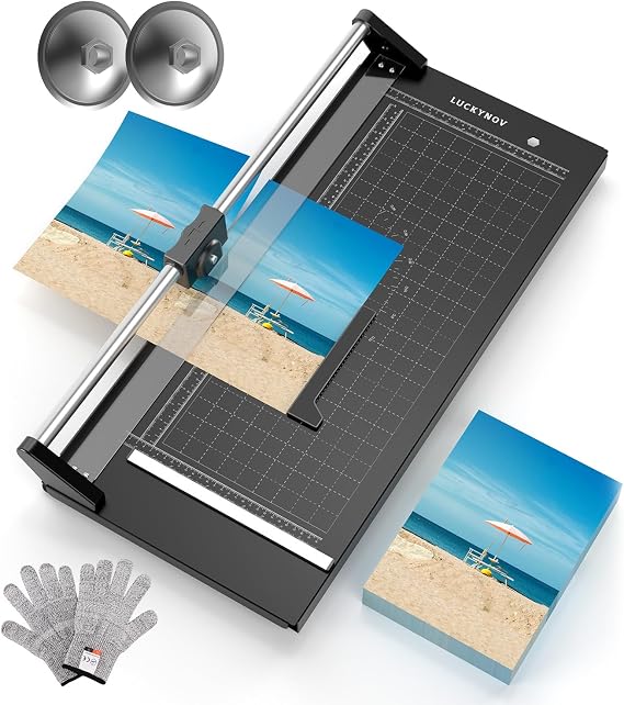 Rotary Paper Cutter 24 Inch, Heavy Duty Paper Trimmer with Self-Sharpening Blade, Measurement Grid for Cardstock, Posters, Photos, Studio & Office Use