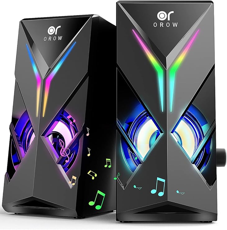 OR O R O W OROW Computer Speakers, Desktop Speakers with Various Colorful LED, 10W Gaming Speakers with Volume Control,RGB Computer Speakers for Monitor/Laptop