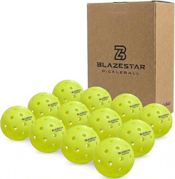 X Blazestar Pickleball Balls 12 Pack, 40 Holes Outdoor Pickleball, 1 Piece Rotation Molding,USAPA Standard