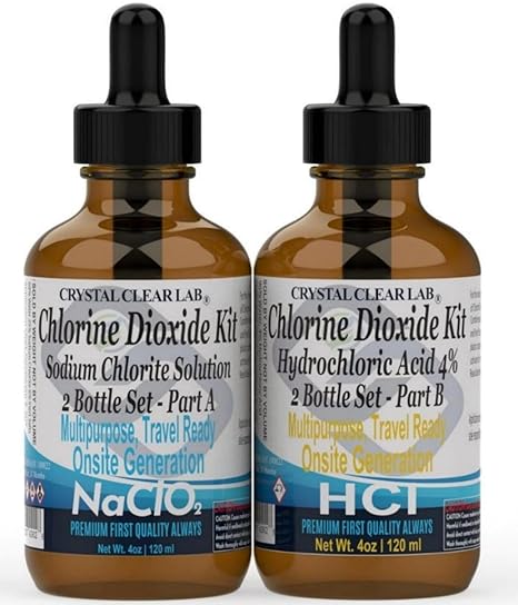 Crystal Clear Lab Chlorine Dioxide -Pure CDS Set Single-Drop Bottles HCL Extra Large 8 fl oz Liquid Kit