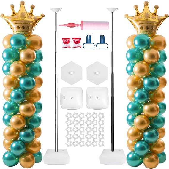 2 Sets Balloon Column Stand Kit, Balloon Stand, Balloon Arch Stand, 7 Feet Height Adjustable Balloon Tower Pillar with Reusable Metal Telescopic Design for Party Decoration