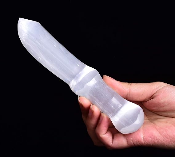 AMOYSTONE 7" Selenite Knife Natural Crystal Wand for Energy Cleansing