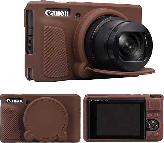 RAIALL Silicone Case for Canon PowerShot SX740/ SX730 Digital Camera, SX740 HS Soft Protective Silicone Sleeve Holder, Travel Lightweight Rubber Cover with Removable Lens Cover, Brown