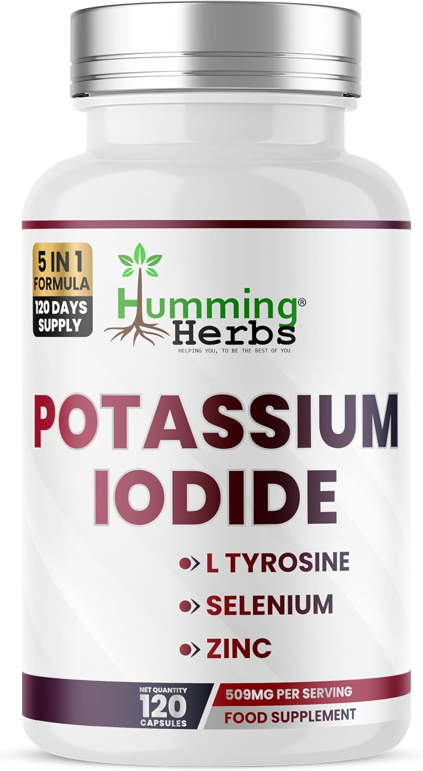 Humming Herbs Potassium Iodide Complex – 120 Days Supply – with L-Tyrosine, Selenium, Zinc & Vitamin D3 –120 Vegan Capsules