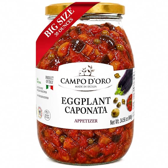 CAMPO D'ORO Sicilian Eggplant Caponata, Appetizer, Big Jar, 34.5 Oz (980 g)