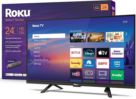 Roku 24-Inch Smart TV 2026 - Select Series, 720p HD TV - RokuTV | Flat Screen LED Television with Voice Remote, Wi-Fi & Bluetooth Headphone Mode - Streaming Live Local News Sports & Movies