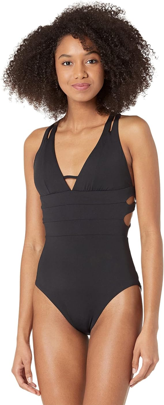BECCA by Rebecca Virtue Color Code Elaine Split Strap One-Piece Black XS