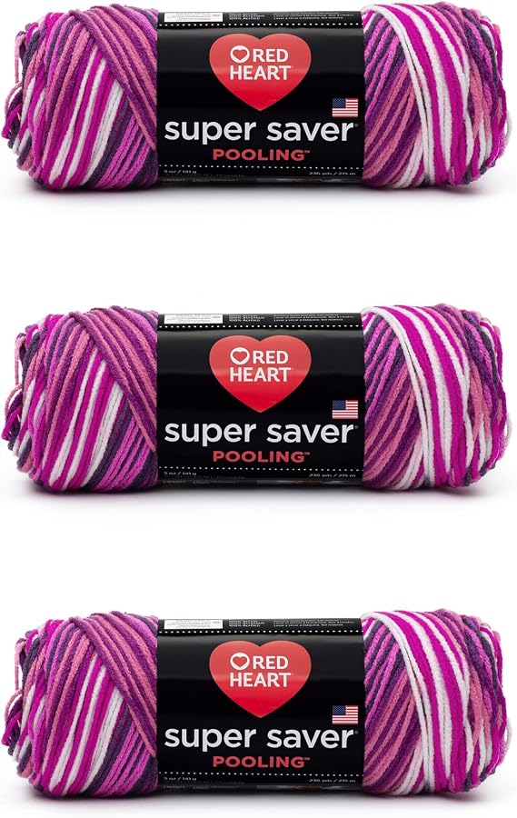 Red Heart Super Saver Pooling Yarn for Crocheting, Berry, 3-Pack
