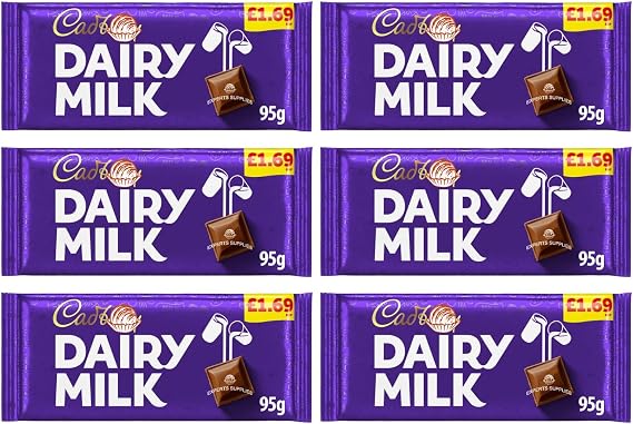 Chocolate Bundle - Cad Dairy Milk Chocolate Bar Price Marked 95g Pack of 6, | Delightful Treats | Suitable for Vegetarians Gift for All Occasion
