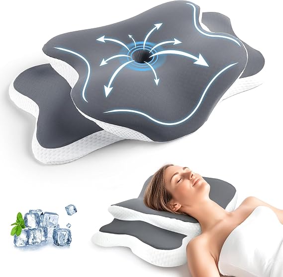 Memory Foam Pillow for Neck and Shoulder Pain Relief, Orthopaedic Cervical Pillow, Ergonomic Contour Neck Support Pillows for Side & Back Sleepers, Cooling Cover