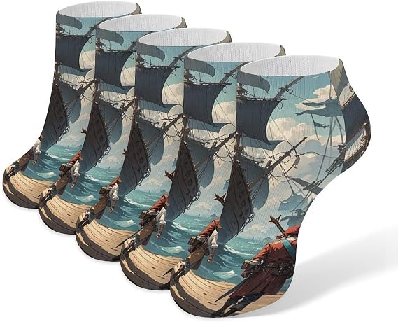 Sea-going Pirate No Show Sock for Men Women Low Cut Athletic Running Socks Wicking Odor Resist Socks 5 Pairs