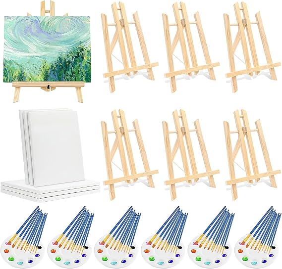 78 Pieces Canvas with Easel, 8 x 10 Inch Canvas Boards with Wooden Easels Brushes Canva Painting Kit for Acrylic Oil Watercolor Beginner Art Craft Sip and Painting Party