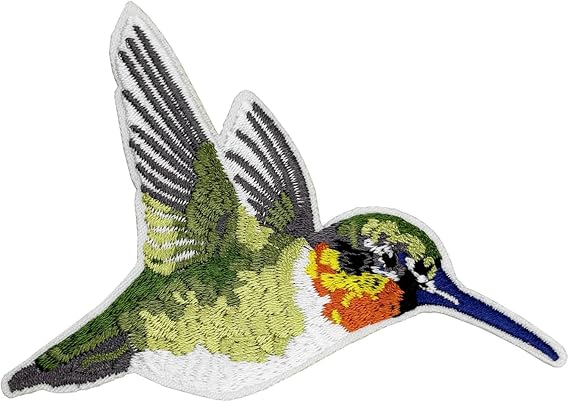 3.5'' Ruby Throated Hummingbird Embroidered Iron On Patch