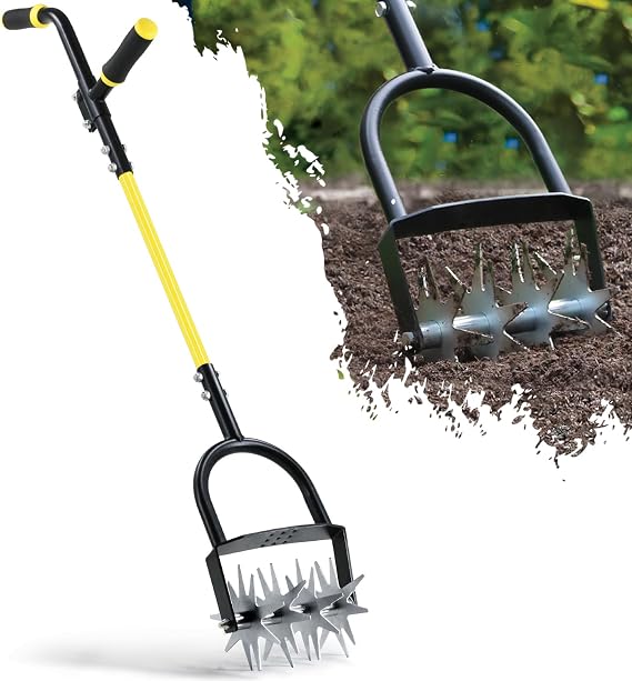Rotary Cultivator Garden Tool, Hand Tiller for Gardening with Labor-Saving Handle Design, Manual Tiller for Reseeding Grass or Soil Mixing