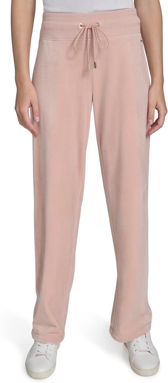 H Halston Womens Velour Drawstring Wide Leg Pants