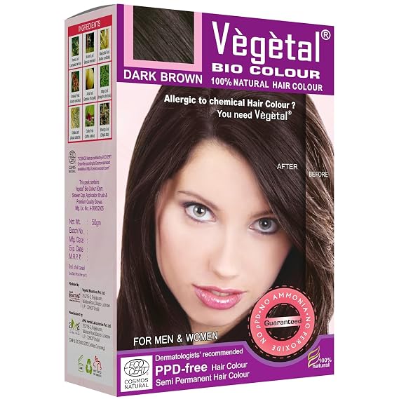 Vegetal Bio Hair Colour Dark Brown 150gm (5.3 Oz) Safe and Natural Hair Dye