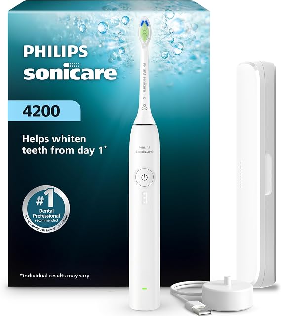 Philips Sonicare 4200 Rechargeable Electric Toothbrush, 1 Brush Head, White