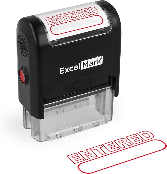 ExcelMark Entered Self Inking Rubber Stamp - Red Ink