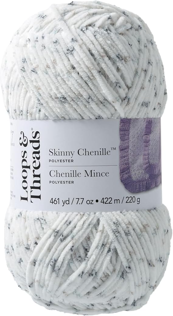 Loops & Threads スキニー シェニール マルチヤーン - 編み物、かぎ針編み、織り、アート&クラフト用の糸 - パンダマルチ、ポリエステル、218.3 g