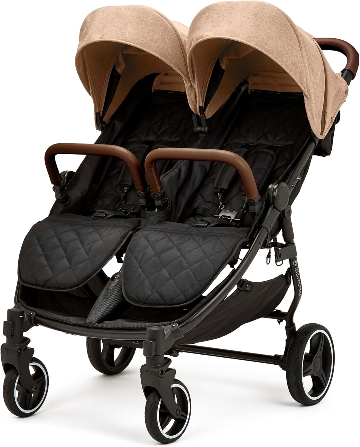 Ickle Bubba Venus Double Stroller – Compact, Lightweight Foldable Twin Pushchair for Twins or Siblings, Suitable from Birth to 15kg Approx. 3 Years Biscuit