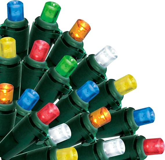 Brite Star 50 Lt Micro Mini LED Lights, Multi/Pure White, Green Wire