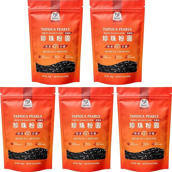 52USA Boba Tapioca Pearl, Black Sugar Flavor, Fresh Bubble Tea Pearl, 8.8 Oz (Pack of 5), Black Tapioca Pearl For Bubble Tea, Ready in 5 Minutes