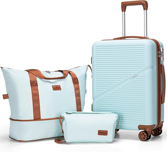 Cosbarn Carry On Luggage Set 22x14x9 Airline Approved, 3 Piece 20 Inch Lightweight ABS Hardside Suitcases with Wheels and TSA Lock, Durable Waterproof Travel Suitcase for Men Women, MintGreen, 22x14x9