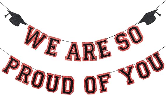 2026 Graduation Banner Party Decorations Red and Black, We are So Proud of You Congratulations Banner for High School College Red and Black Graduation Party Decorations 2026
