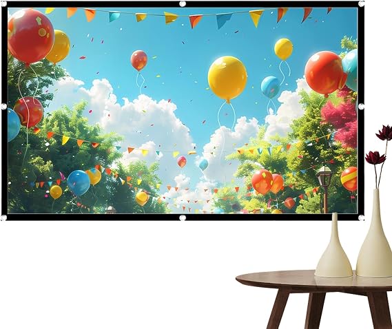 Projector Screen - Large Portable Projection Display, Foldable Screen Construction, Anti-wrinkle Fabric Construction, Easy to Carry, Wide Viewing Angle Output | Office School Church Cinema Meeting