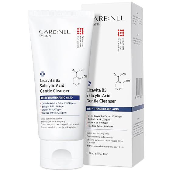CARE:NEL Salicylic Acid Face Wash Korean Facial Cleanser Sensitive Skin Foaming Body 5.07 fl.oz (150ml)
