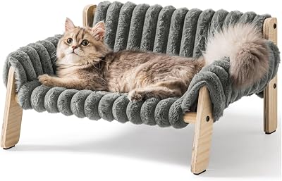 MEWOOFUN Cat Couch Bed, Pet Sofa for Indoor Cats Wooden Indoor Elevated Cat Beds with Removable Mattress Cover Suitable for Kitty, Puppy or Small Animal Dark Grey, Medium