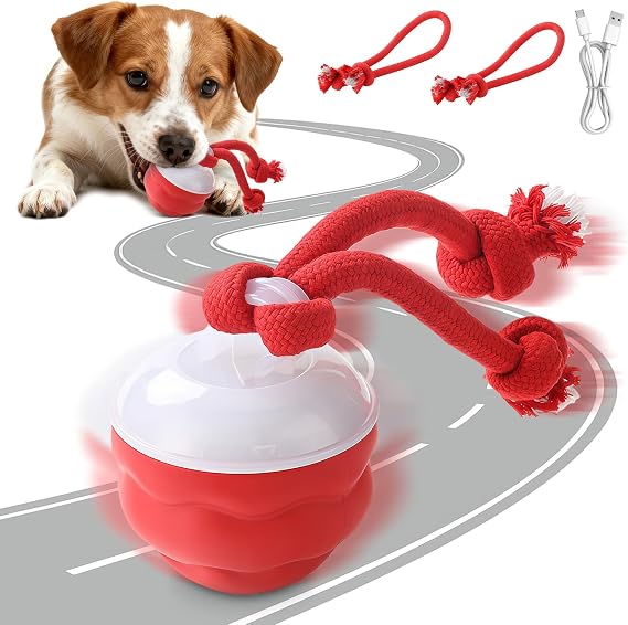 Interactive Dog Toy Interactive Play Ball for Dogs with Cord Dog Ball Electric Ball 3 Play Modes for Small Dogs and Puppies (Red)