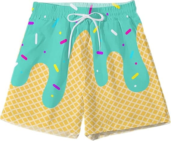 Mens Ice Cream Shorts Baseball Funny Ice Cream Drip Beach Summer Shorts Casual Drawstring Elastic Waist Pajamas Bottoms