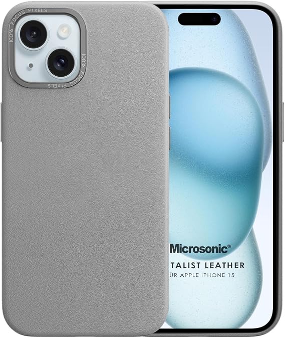 Microsonic Apple iPhone 15 için Kılıf Metalist Leather Gri [iPhone 15 ile Uyumlu Kılıf - Gri]