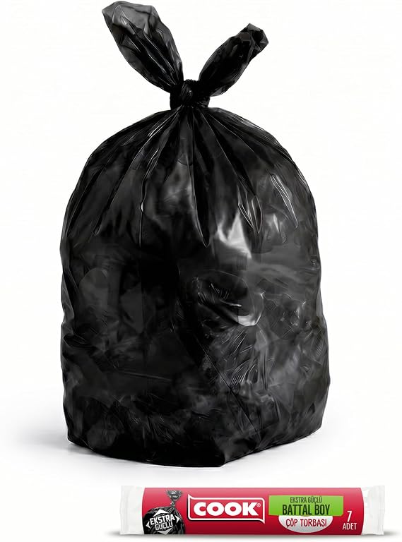 Cook Ekstra Dayanıklı Çöp Torbası, Battal Boy, 72 x 95 cm, 7 Yaprak, Siyah